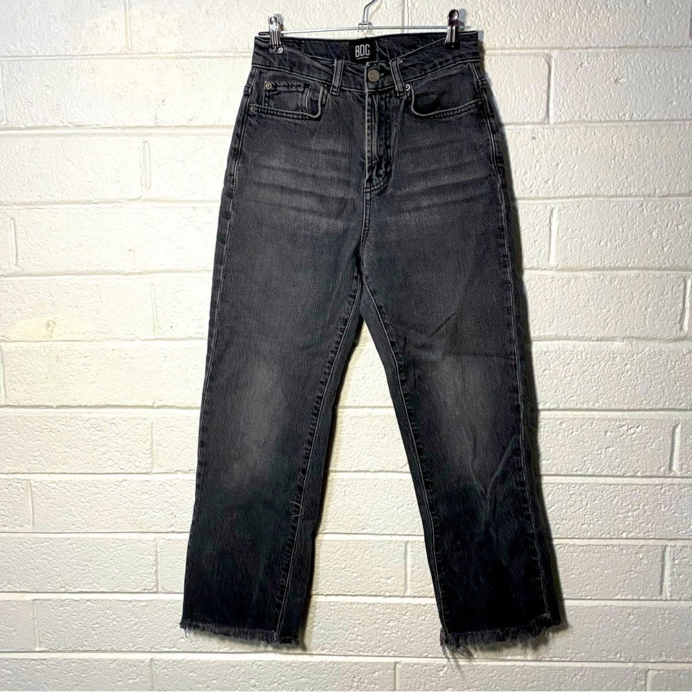 BDG Stretch Cowboy Jean Ankle Frayed Crop Denim Grey Gray Jeans Faded Wide Leg